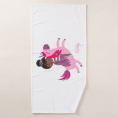 ユニコーンに乗るかわいい黒髪の少女 バスタオル (バスタオル)