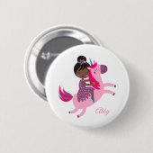 ユニコーンに乗るかわいい黒髪の少女 缶バッジ (正面&裏面)