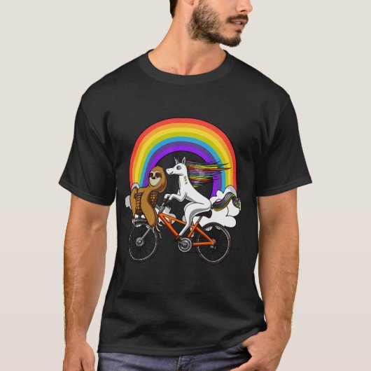 ユニコーンに乗るナマケモノの自転車 Tシャツ (正面)