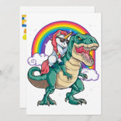 ユニコーンに乗るＴＲＥＸ恐竜少年少女男性女性 招待状 (正面/裏面)