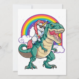 ユニコーンに乗るT-Rex恐竜少年少女メンズレディース 招待状
