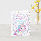 ユニコーンに魔法のバレンタインデーの子供があります カード (黄色い花)