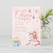 ユニコーンのいる水彩プリンセスの誕生日 招待状 (スタンド正面)