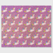 ユニコーンのかわいいの虹の金ゴールドの紫色のピンクのグリッター ラッピングペーパー (フラット)