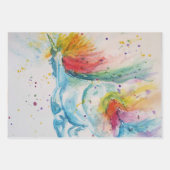 ユニコーンのかわいい不思議な水彩ラッピング ラッピングペーパーシート (正面)