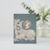 ユニコーンのはがきを持つゴシック様式の天使の妖精 ポストカード (スタンド正面)