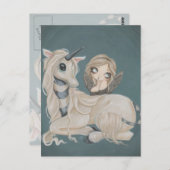 ユニコーンのはがきを持つゴシック様式の天使の妖精 ポストカード (正面/裏面)