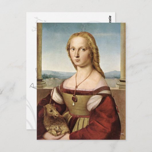 ユニコーンのはがきを持つ女性 ポストカード (正面/裏面)