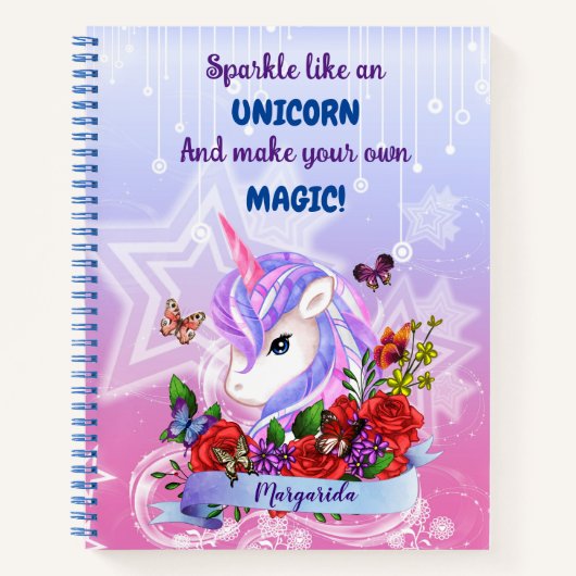ユニコーンのように輝き、自分の魔法を作る ノートブック (正面)