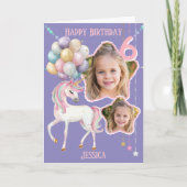 ユニコーンのイラストがかわいい6歳の誕生日カード 2枚の写真を入れられる カード (正面)