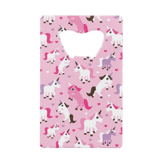 ユニコーンのイラストレーションは背景をからかいます クレジットカード栓抜き (正面)