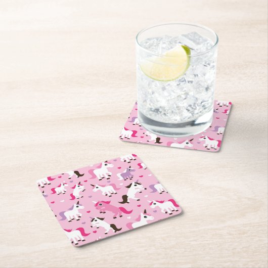 ユニコーンのイラストレーションは背景をからかいます スクエアペーパーコースター (インサイチュ)