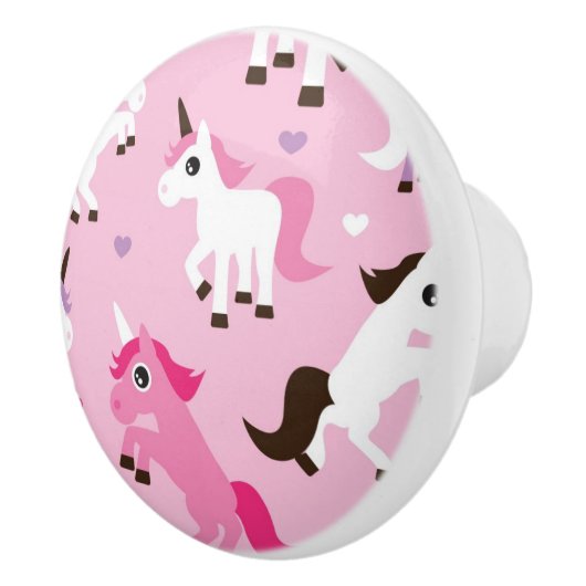 ユニコーンのイラストレーションは背景をからかいます セラミックノブ (右)