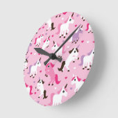 ユニコーンのイラストレーションは背景をからかいます ラウンド壁時計 (傾斜)