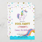 ユニコーンのウォータースライドプール招待状 招待状 (正面/裏面)