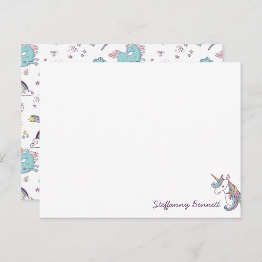 ユニコーンのカスタマイズされた女の子の文房具 ノートカード (正面/裏面)