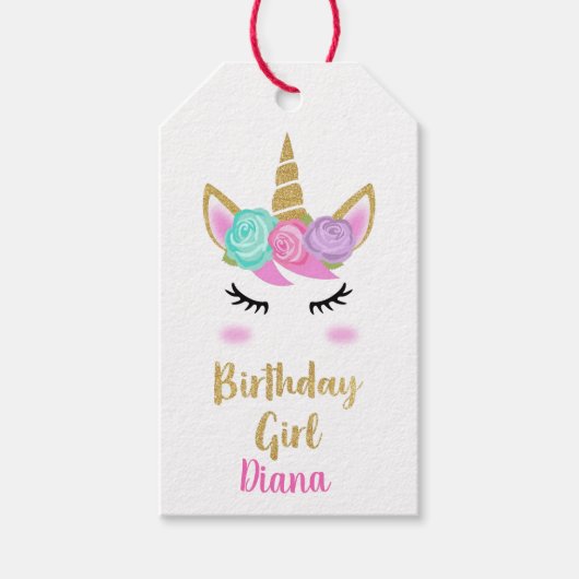 ユニコーンのカスタムガール誕生日 ギフトタグ (正面)