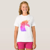 ユニコーンのカラフルな幻想芸術Tシャツ(女の子用) Tシャツ (正面フル)