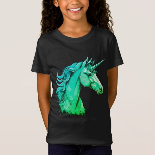 ユニコーンのカラフルな幻想芸術Tシャツ for Girls Tシャツ (正面)
