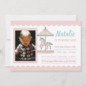 ユニコーンのカルーセル誕生日招待状 ピンクの写真 招待状 (正面)