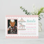 ユニコーンのカルーセル誕生日招待状 ピンクの写真 招待状 (スタンド正面)