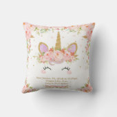 ユニコーンのクッションの誕生Statsの女の赤ちゃんのピンクの花柄 クッション (裏面)