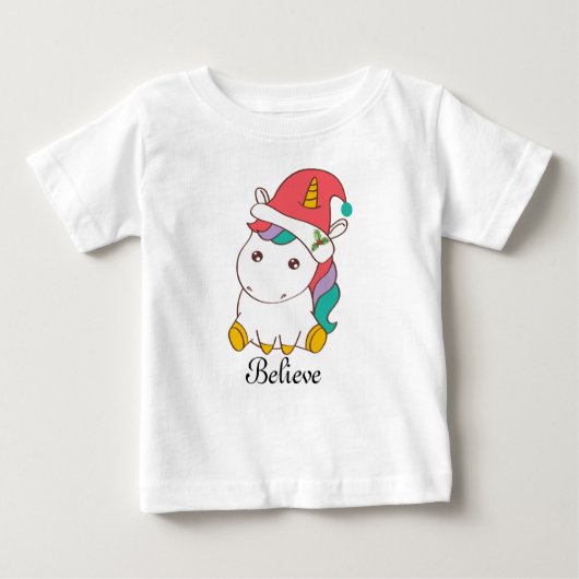 ユニコーンのクリスマスシャツ子供へ、幼児 ベビーTシャツ (正面)