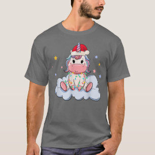 ユニコーンのクリスマス ライト サンタ ハット クリスマス おかしい Tシャツ