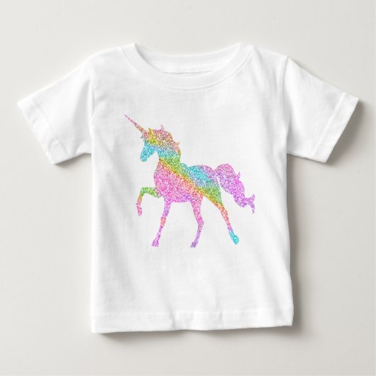 ユニコーンのグリッターの上の子供へ ベビーTシャツ (正面)