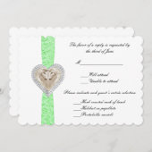 ユニコーンのグリーンラレースのウェディング返信カード 招待状 (正面/裏面)