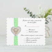 ユニコーンのグリーンラレースのウェディング返信カード 招待状 (スタンド正面)