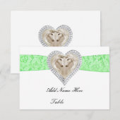 ユニコーンのグリーンレースのテーブルプレイスカード 招待状 (正面/裏面)