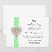 ユニコーンのグリーンレースウェディングブライズメイドカード 招待状 (正面/裏面)