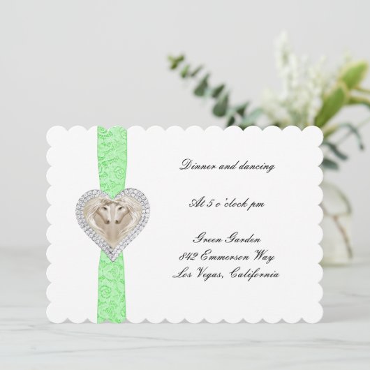 ユニコーンのグリーンレース結婚式の受付カード 招待状 (スタンド正面)