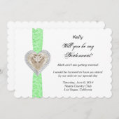 ユニコーンのグリーンレース ウェディング ブライズメイド カード (正面/裏面)