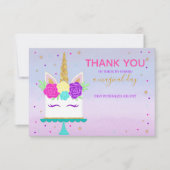 ユニコーンのケーキはノートのピンクの紫色の金ゴールド感謝していしています サンキューカード (正面)