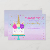 ユニコーンのケーキはノートのピンクの紫色の金ゴールド感謝していしています サンキューカード (正面/裏面)
