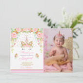 ユニコーンのサンキューカードのピンクの金ゴールドの魔法のユニコーン サンキューカード (スタンド正面)