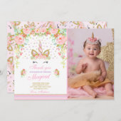 ユニコーンのサンキューカードのピンクの金ゴールドの魔法のユニコーン サンキューカード (正面/裏面)