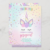 ユニコーンのサンキューカードのピンクの金ゴールドの魔法のユニコーン サンキューカード (正面/裏面)