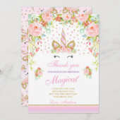 ユニコーンのサンキューカードのピンクの金ゴールドの魔法のユニコーン サンキューカード (正面/裏面)