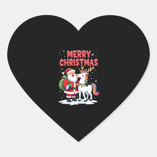 ユニコーンのサンタクロースが描かれたクリスマスTシャツ ハートシール (正面)