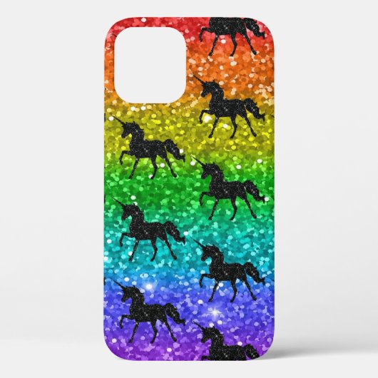 ユニコーンのシルエット 虹 ラメ LGBTQ プライド Case-Mate iPhoneケース (裏面)