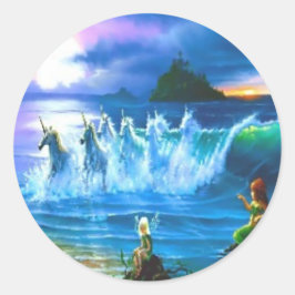 ユニコーンのシールが満載の海 ラウンドシール