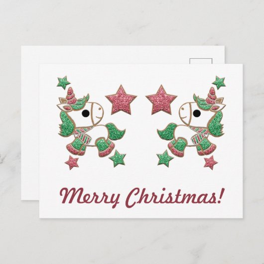 ユニコーンのジンジャーブレッドのクッキー「メリークリスマス！」 ポストカード (正面/裏面)