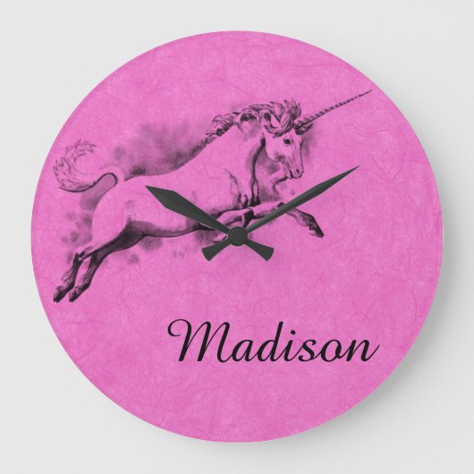 ユニコーンのスケッチファンタジーアート物語トレンディーファッション ラージ壁時計 (正面)