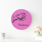 ユニコーンのスケッチファンタジーアート物語トレンディーファッション ラージ壁時計 (ホーム)