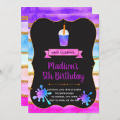 ユニコーンのスライムとフラプチーノの誕生日の招待 招待状 (正面/裏面)