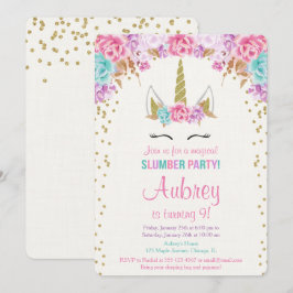 ユニコーンのスリープオーバー誕生日パーティー招待状 招待状