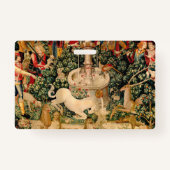 ユニコーンのタペストリーが伝説の神話を見つけた バッジ (裏面)